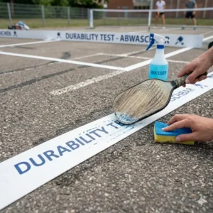 Belastungstest zur Wetterfestigkeit der pickleball platz linien abwaschbar.