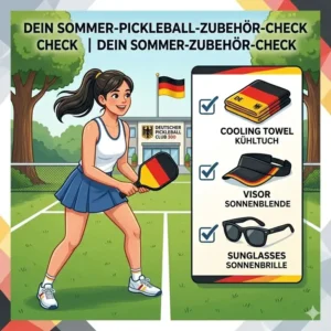 An illustration of a social scene after a game, with friends wearing casual, stylish pickleball outfit sommer at a court-side cafe.