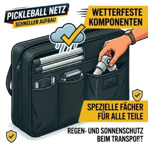 Wetterfeste Komponenten fuer das Pickleball Netz schneller Aufbau im Freien.