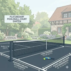 Platzbedarf und Layout für ein Pickleball Netz für Privatgrundstück im Außenbereich