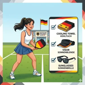 An illustrative graphic detailing the moisture-wicking and UV-protection features of the fabric used in a pickleball outfit sommer.