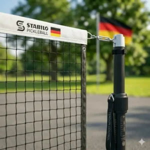 Nahaufnahme des hochwertigen Netzes, befestigt an einem pickleball netz standsicher Rahmen.