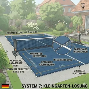Eine platzsparende Kleingarten-Lösung für ein kompaktes pickleball feld garten setup.