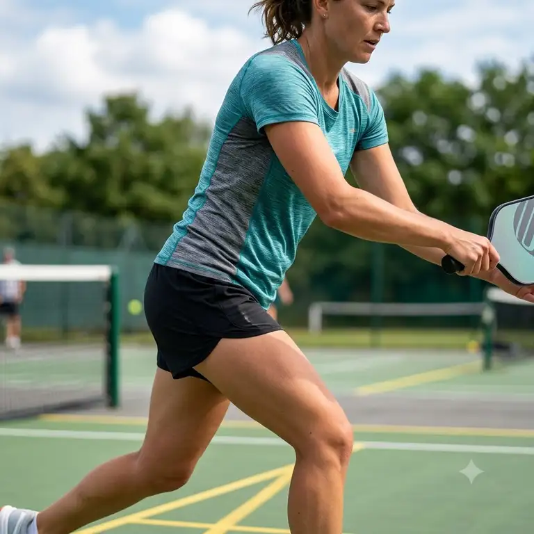Spieler in atmungsaktiver pickleball funktionskleidung aktiv auf dem Spielfeld