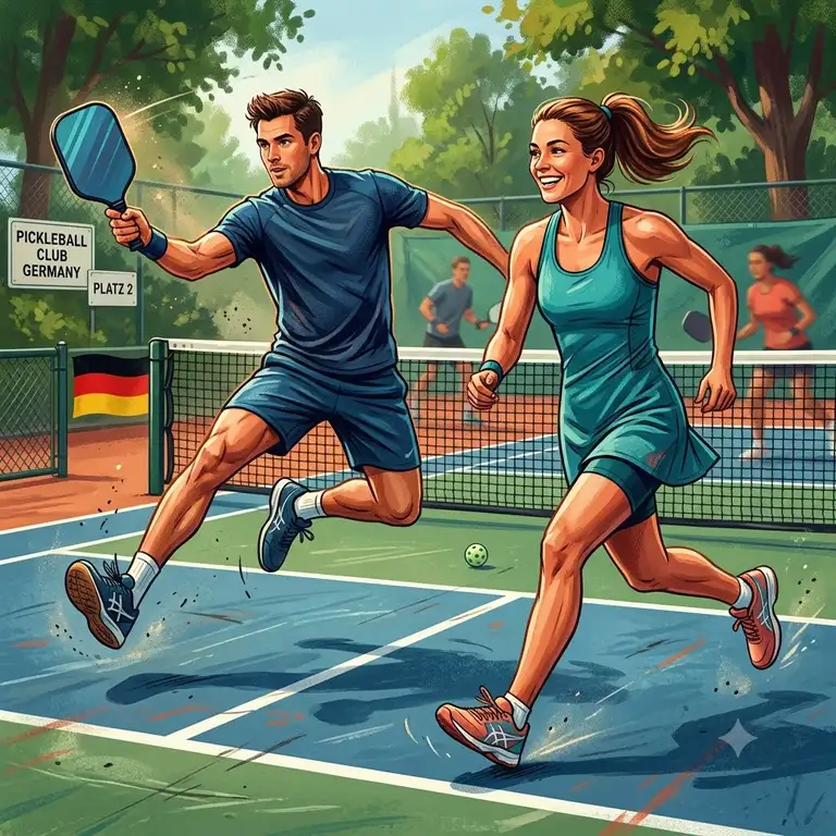 Hochwertige pickleball sportkleidung langlebig für Damen und Herren auf einem Outdoor-Court in Deutschland.
