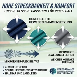 Eine Grafik zeigt wie die neue pickleball bekleidung elastisch und flexibel in alle Richtungen ist