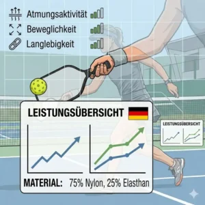 Grafik zur Dehnbarkeit und Atmungsaktivität des pickleball rock damen funktional Stoffs.