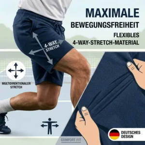 Sportliche Pickleball Shorts für Herren aus flexiblem 4-Way-Stretch-Material für maximale Bewegungsfreiheit.