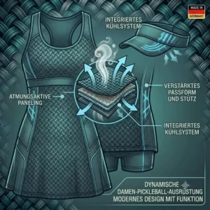 Elegante pickleball sportkleidung langlebig für Damen bestehend aus Sportrock und atmungsaktivem Top.