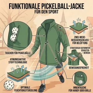 Technische Details der Taschen an einer funktionalen pickleball jacke leicht sport.
