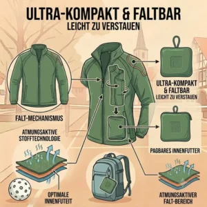Kompakt faltbare pickleball jacke leicht sport mit minimalem Packmaß für die Sporttasche.