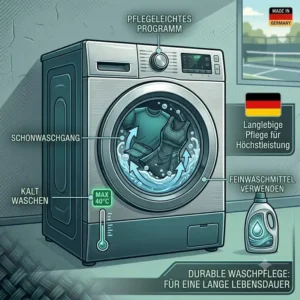 Infografik zur richtigen Waschpflege damit Ihre pickleball sportkleidung langlebig und farbecht bleibt.