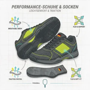 Leichter Hallenschuh und atmungsaktive Socken passend zur pickleball funktionskleidung