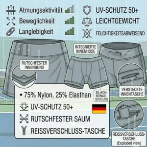 Grafische Darstellung des breiten, elastischen Bunds für den pickleball rock damen funktional.