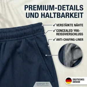 Hochwertig verarbeitete Nähte und Premium-Details an einer sportlichen Pickleball Shorts für aktive Herren.
