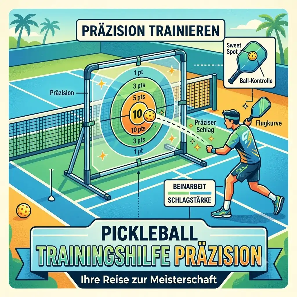 Professional Pickleball court with a precision training aid set up to improve accuracy, representing the focus keyword pickleball trainingshilfe präzision.