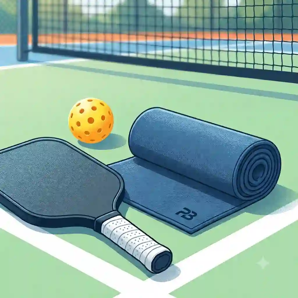 A high-quality pickleball handtuch mikrofasertuch displayed as a featured product on a sports court.