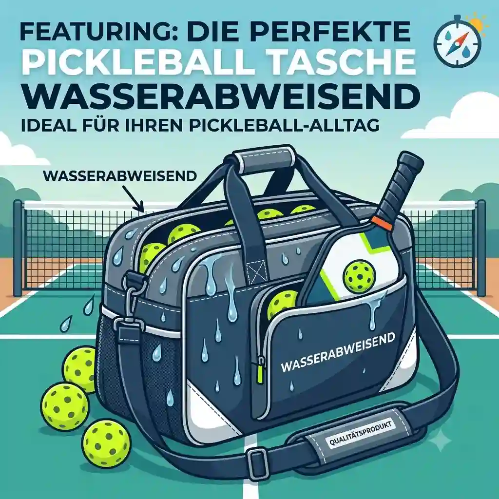 A high-impact photo of the complete pickleball tasche wasserabweisend with a paddle and balls.