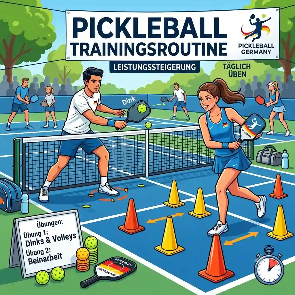 Main image showing players practicing court positioning for a pickleball trainingsroutine.