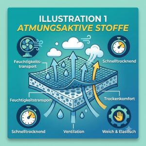 An infographic about breathable pickleball kleidung für training focusing on moisture-wicking technology.