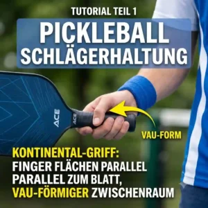 Illustration of the Continental grip for the correct paddle grip during pickleball-schlaegerhaltung-continental-griff training.