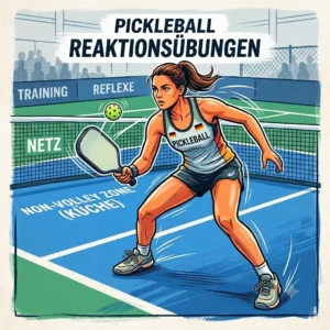 Close-up on a fast volley drill at the kitchen line for effective pickleball reaktionsübungen.