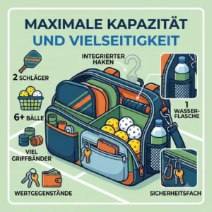 An infographic illustrating the storage capacity for paddles and gear within a pickleball zubehör organizer.