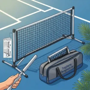 A portable and easy-to-assemble net included in a versatile pickleball zubehör set.
