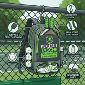 Technische Zeichnung des Innenraums einer kompakten pickleball tasche platzsparend mit optimierten Fächern für Schläger, Bälle und Zubehör.