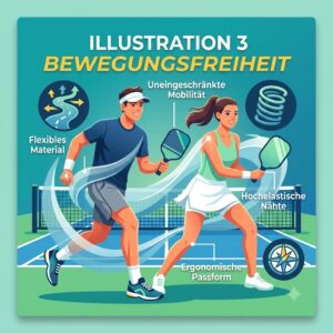 A graphic highlighting the perfect fit and stretchability of pickleball kleidung für training for maximum mobility.
