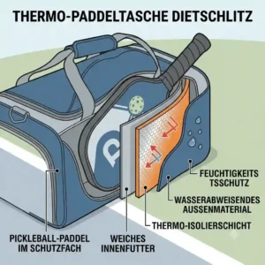 A diagram illustrating the thermal insulation layer of the dedicated paddle pocket within the pickleball tasche wasserabweisend.