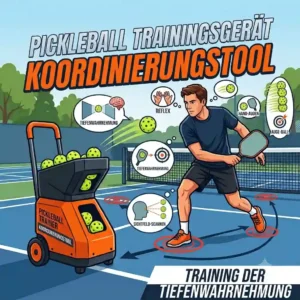 An illustration of colorful target rings placed on the court surface, functioning as a pickleball trainingsgerät koordinierung tool for precise shots.