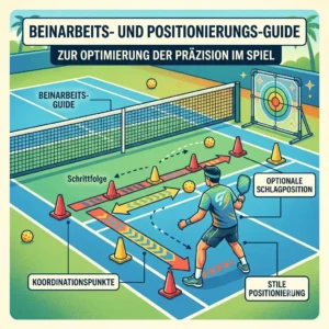 A footwork and positioning guide illustration including cones and footprints to aid as a pickleball trainingshilfe präzision for better player placement.