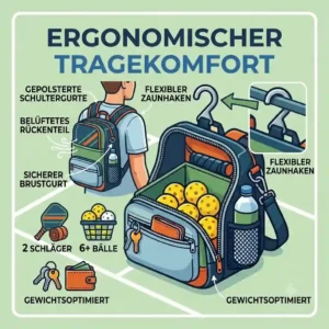 A vector drawing showcasing the ergonomic carrying comfort and straps of a pickleball zubehör organizer.