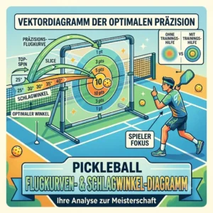 A detailed diagram illustrating the ball flight path and stroke angle from a paddle when using a pickleball trainingshilfe präzision.