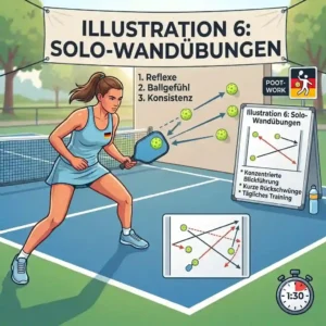 A detailed diagram and tips for effective wall drills that can be integrated into a solo pickleball trainingsroutine.