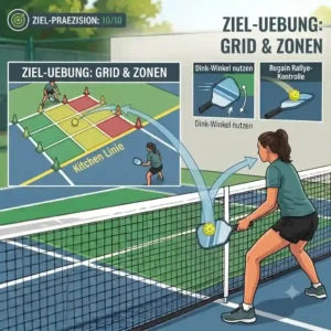 A court diagram showing a target grid used in pickleball drills for better ball placement and precision aiming.