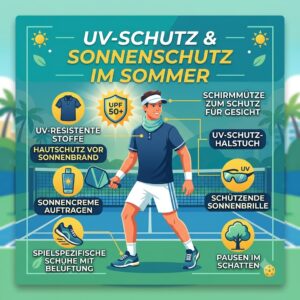 An infographic showing UV protection features in pickleball kleidung für training for sunny summer days.
