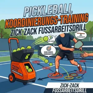 A graphical representation of training cones strategically placed on a pickleball court for agile footwork and optimized pickleball trainingsgerät koordinierung.